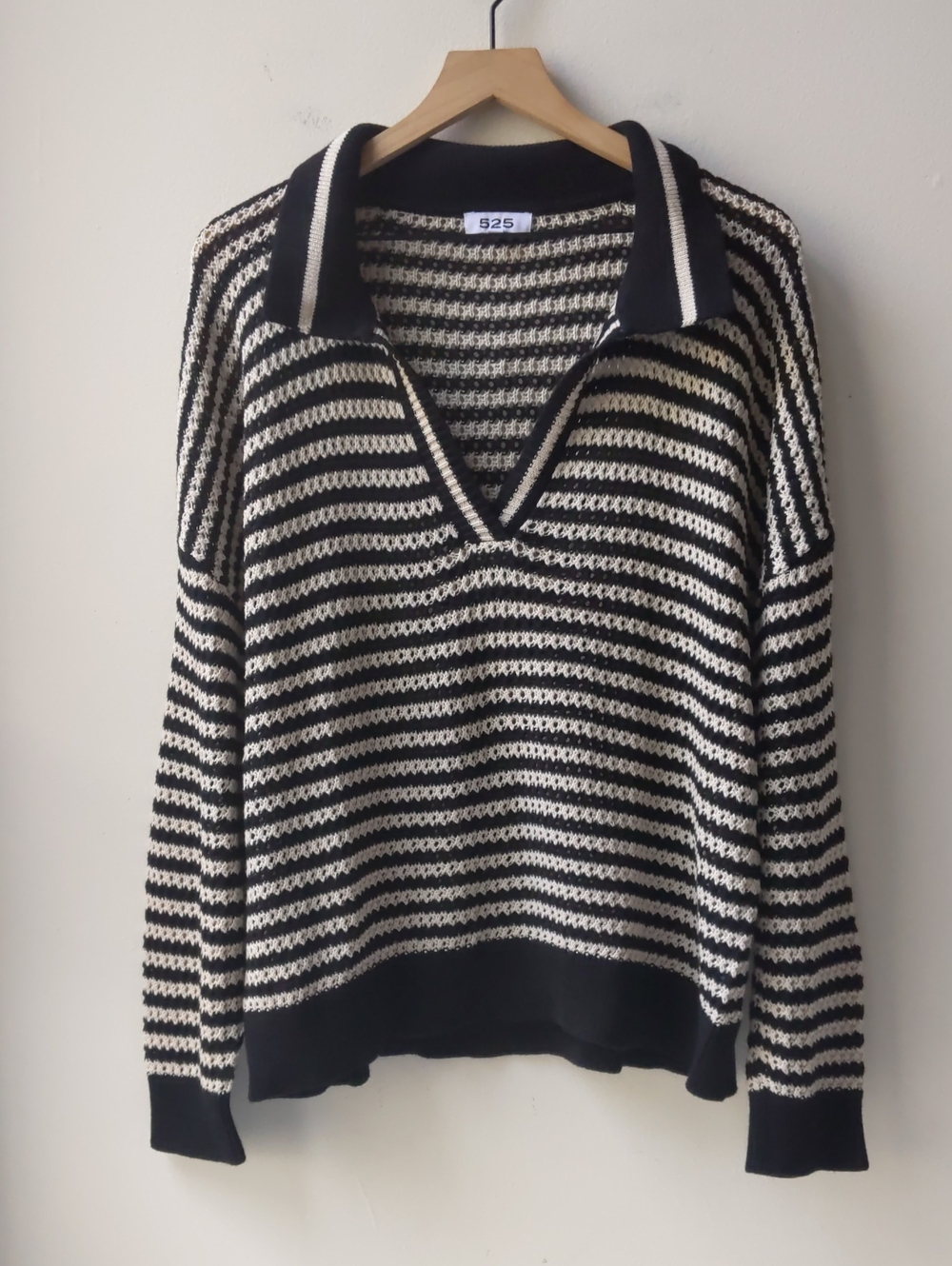 525 Cotton Polo Sweater Black Tan Stripe Women's Large